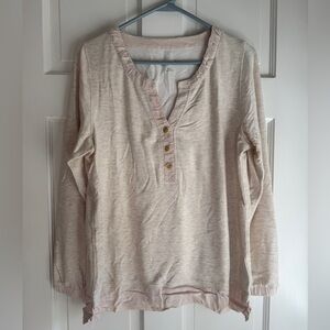 Soft Surroundings Cream Button Down Shirt with Light Pink Trim